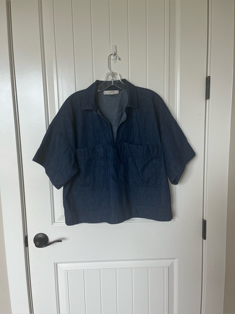 LOFT Dark Indigo Denim Short-Sleeve Button-Down Shirt